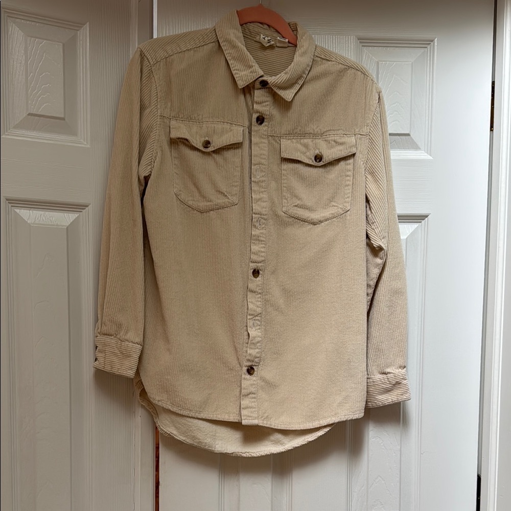 Roxy Tan Cream Button Down Shirt with Long Sleeves
